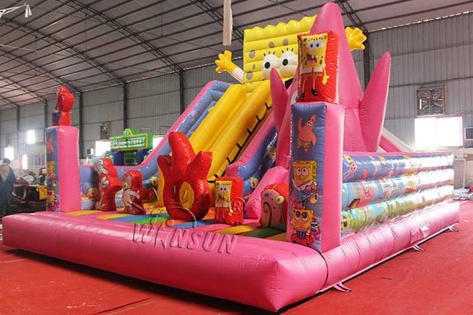 Tema inflável WSC-275 de SpongeBob do leão-de-chácara do ar da casa do salto do tamanho de 7 x de 6m